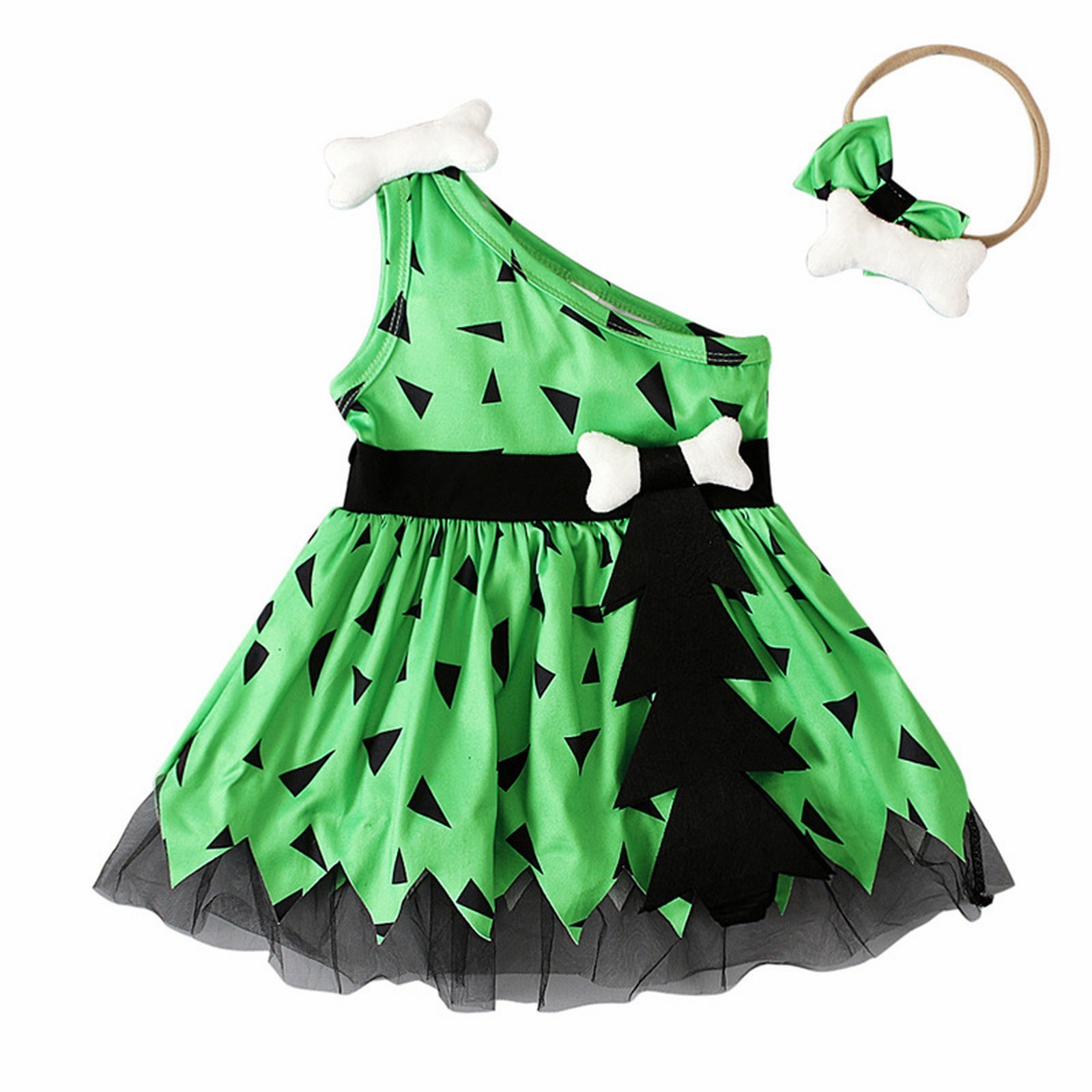 LMTODLFG Baby Girl Clothes Toddler Kids Caveman Girls Halloween Dog Bones Historical Cavegirl Mesh Tulle Dress Princess Outfits Kids Clothes Green 3-6 Months